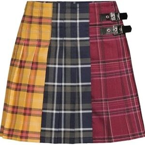 No Boundaries Yellow and Burgundy Plaid Mini Skirt